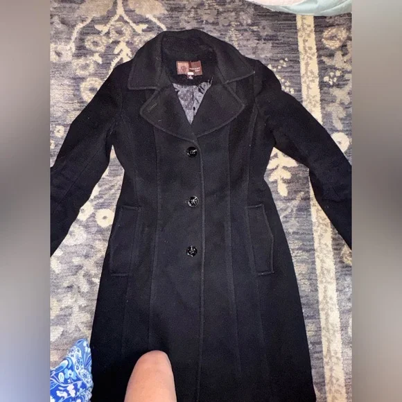 Anne Klein Black Wool Blend Pea Coat